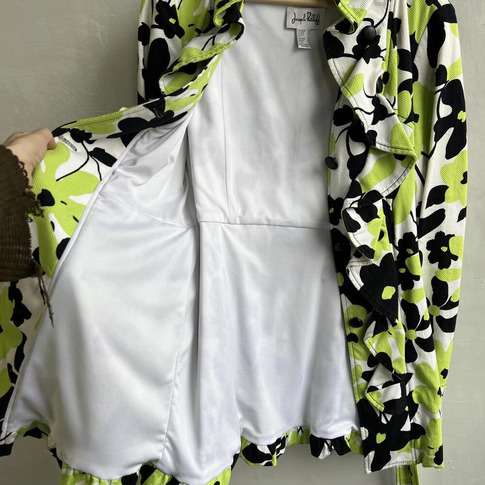 Joseph Ribkoff Women’s Floral Ruffle Jacket Coat Size 12 Green Black Y2K Artsy - Picture 8 of 15